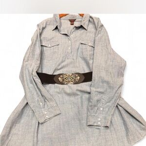 Bit & Bridle Light Blue Long Sleeve Shirt Dress or Tunic Top